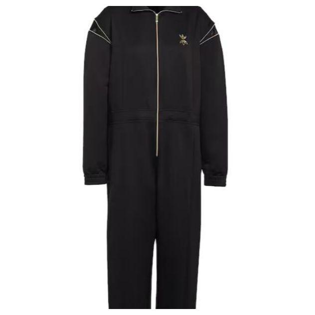 adidas Originals Solid Color Zip Collar Long Sleeve Jumpsuit Women Jumpsuit Black HG6682