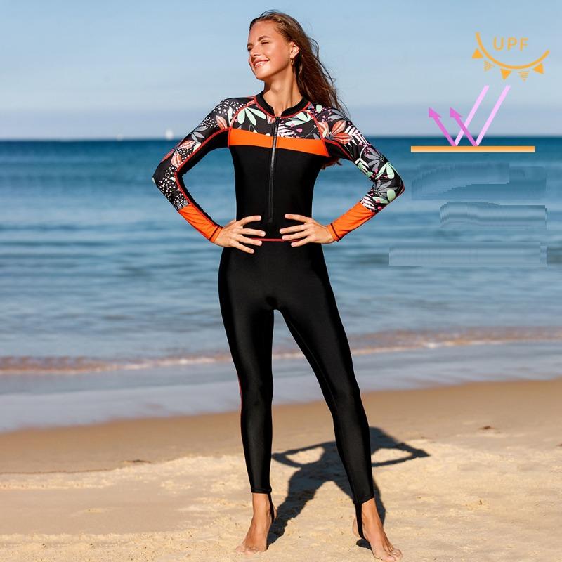 Conservative One-piece Bathing Suit for Women Sports Sunscreen Long Sleeve Professional Hot Spring Bathing Suit for Women Advanced Sense