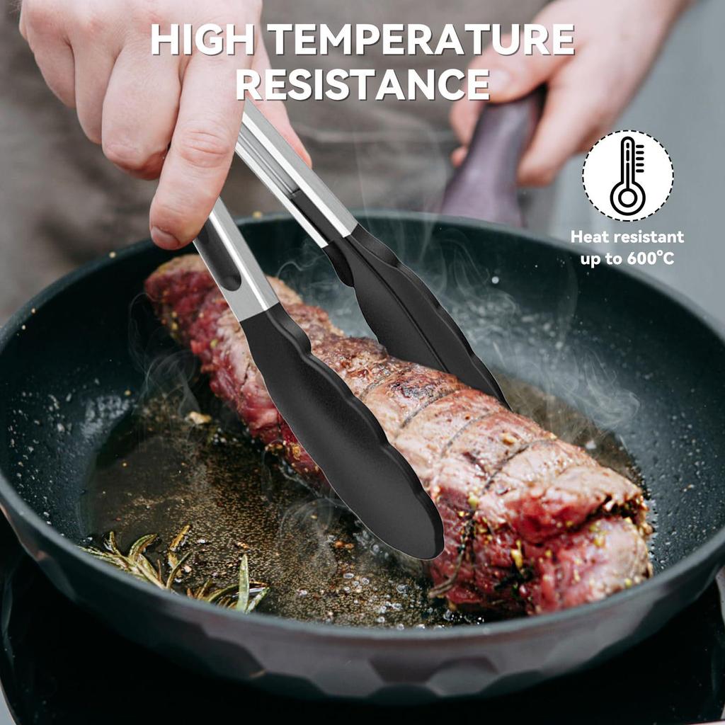 Silicone High-Temperature Stainless Steel Kitchen Tongs - Anti-Scald Bread, BBQ, Roasting Tongs