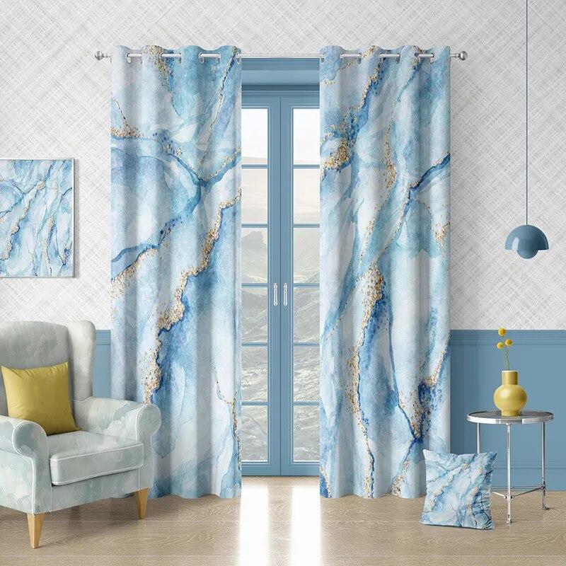 Marble Print Window Curtain with Grommet Hook European Simplicity Style Curtains for The Bedroom 2pcs Home Decor Fast Delivery