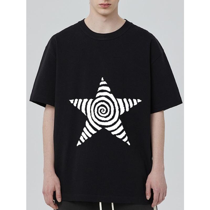 

Black T-Shirt with White Spiral Star Print for Casual Wear XXXXL чёрный