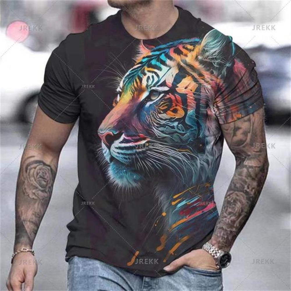 Animal Tiger T-shirt 3D Printed T Shirts Men Fashion Casual Streetwear T-shirt Short-sleeved Loose Oversized Top Tee Clothing