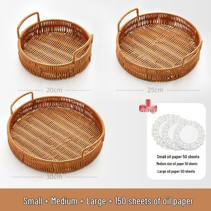 Handwoven Rattan Snack & Fruit Tray Set