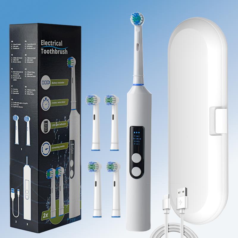 Round Head Electric Toothbrush Rotating Visual Electric Toothbrush Display Automatic Rechargeable Adult Couple Men and Women Gif
