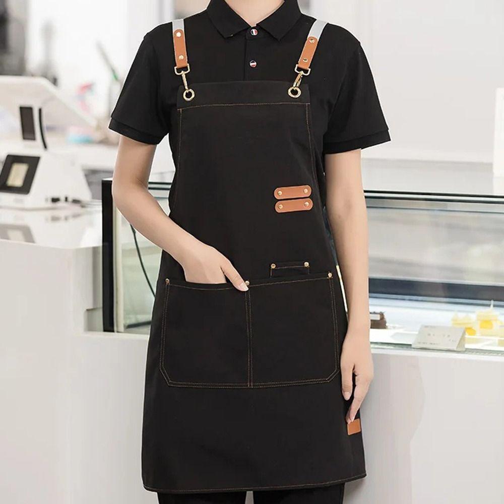 Canvas Waterproof Pinafore Strap Style Solid Color Pinafore Gifts Grill Apron чёрный