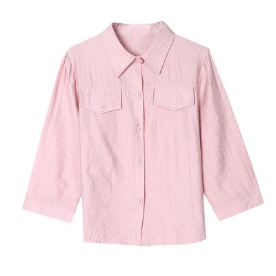 Mutter Shirt für Frauen im Frühling Neun-Punkt-Ärmel Oberteil Neues einreihiges Hemd Temperament Pendlerhemd