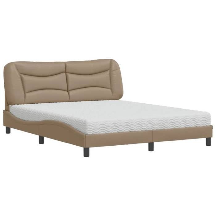 VidaXL Bed with Mattress Cappuccino 160x200 Cm Faux Leather 3208735