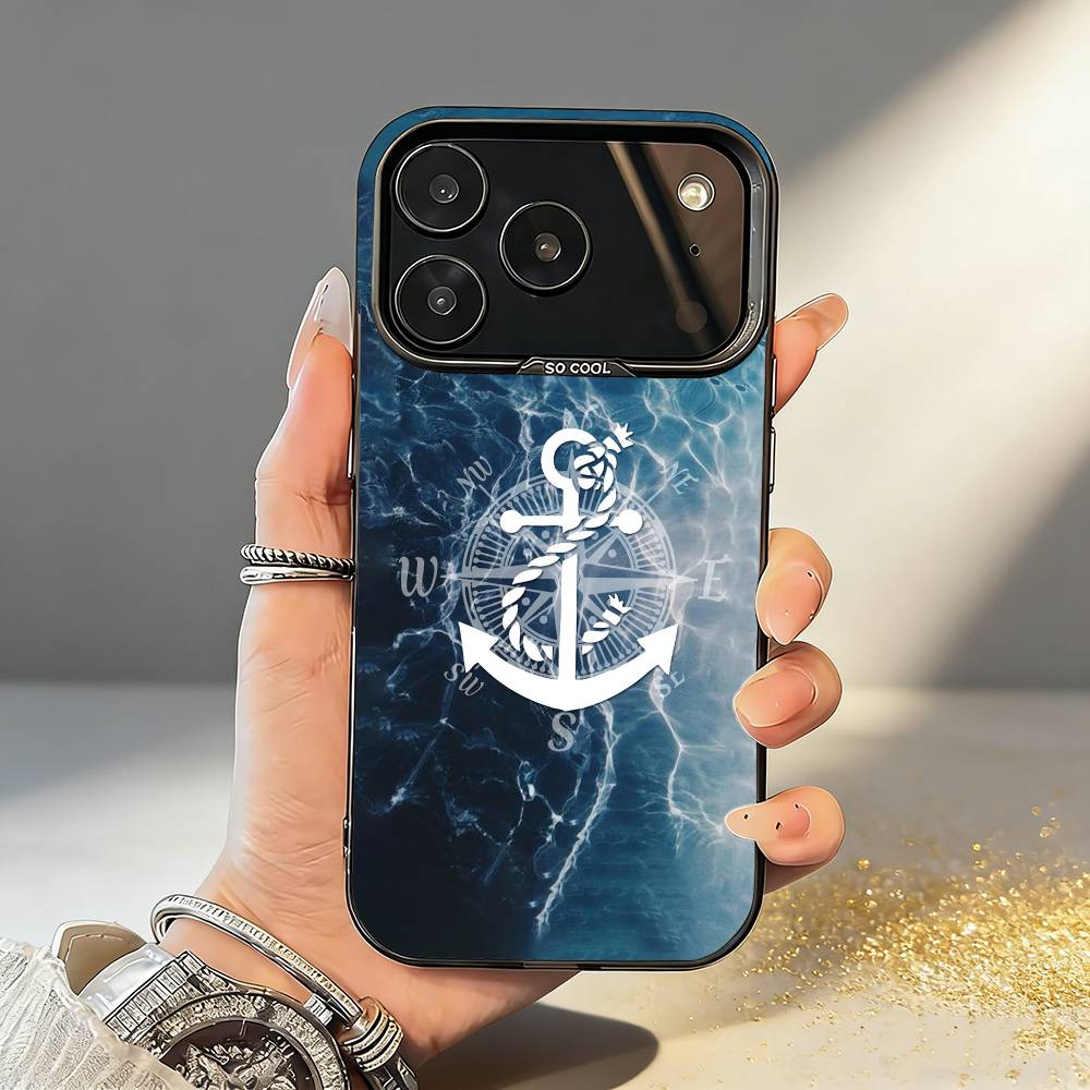 C-Compass S-Sailor Phone Case For iPhone17 16 15 14 13 12 Pro Max Grey Black Matte Laser Metallic Aurora Funda