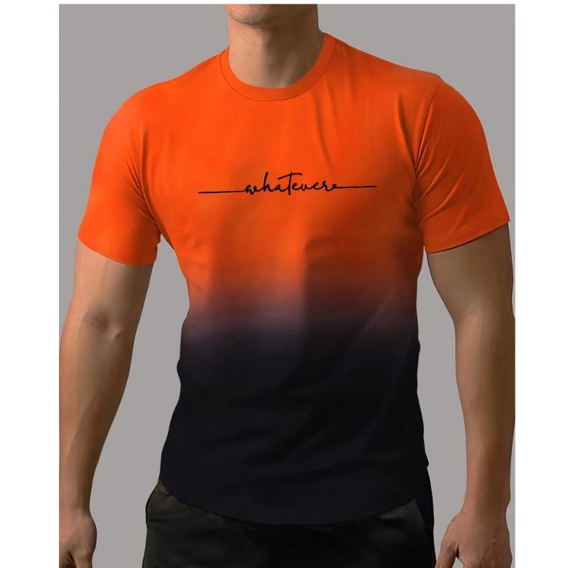 Men's T-Shirt Gradient Style "Whatever" Pattern Print Men's Comfy Chic T-shirt Short Sleeve Quick Drying Oversized Clothing Tops