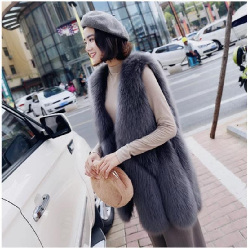 Fur vest women's medium and long light vest imitation fox fur vest vest fur integrated jacket