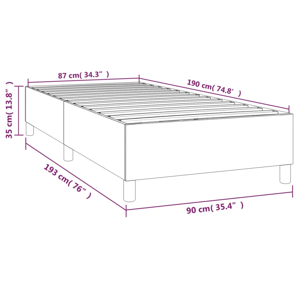 Box Spring Bed Frame Gray 90 X 190 Cm Faux Leather