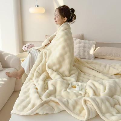 Flauschige Weiche Decke Queen Size - 250x230cm Beige Weiche Flauschige Warme Bettdecken Bett, Camping, Picknick, Reise Leichte Decke