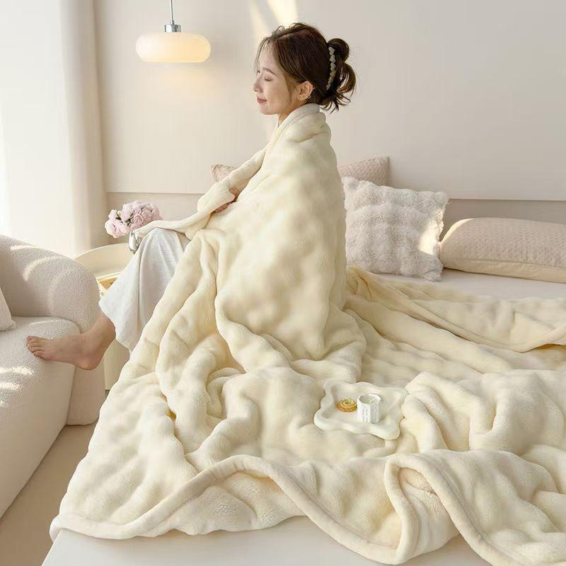 Light Luxury Solid Color Multifunctional Rabbit Velvet Blanket Winter Thick Warm Flannel Used for Bedroom Living Room Blanket
