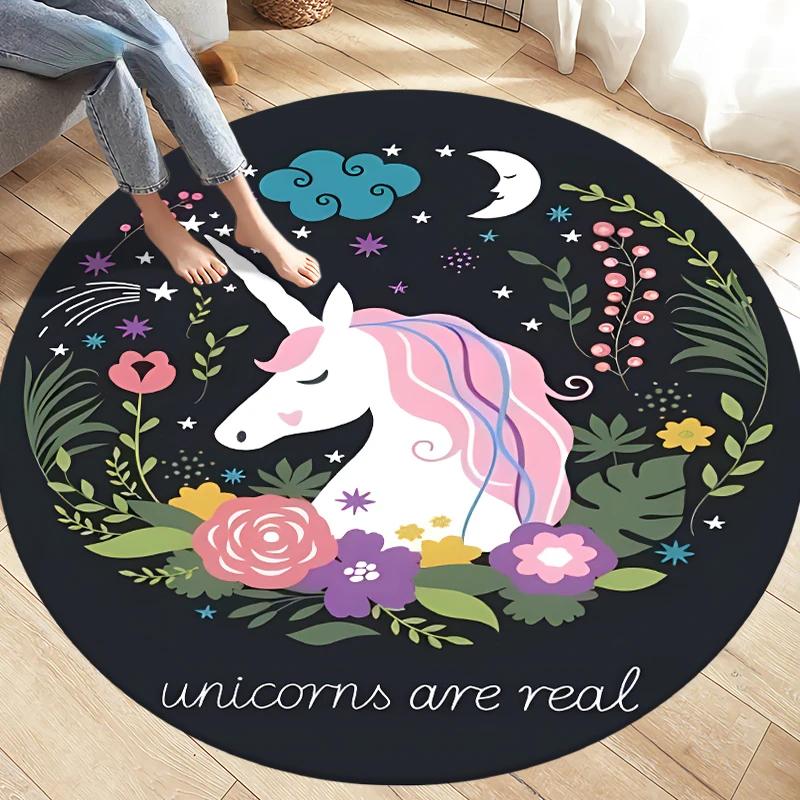 

Fantasy Glitter Star Unicorn Round Carpet Cartoon Rug for Office Living Room Girl Room Decor Non-slip Children s Crawl Floor Mat 60cm by 60cm