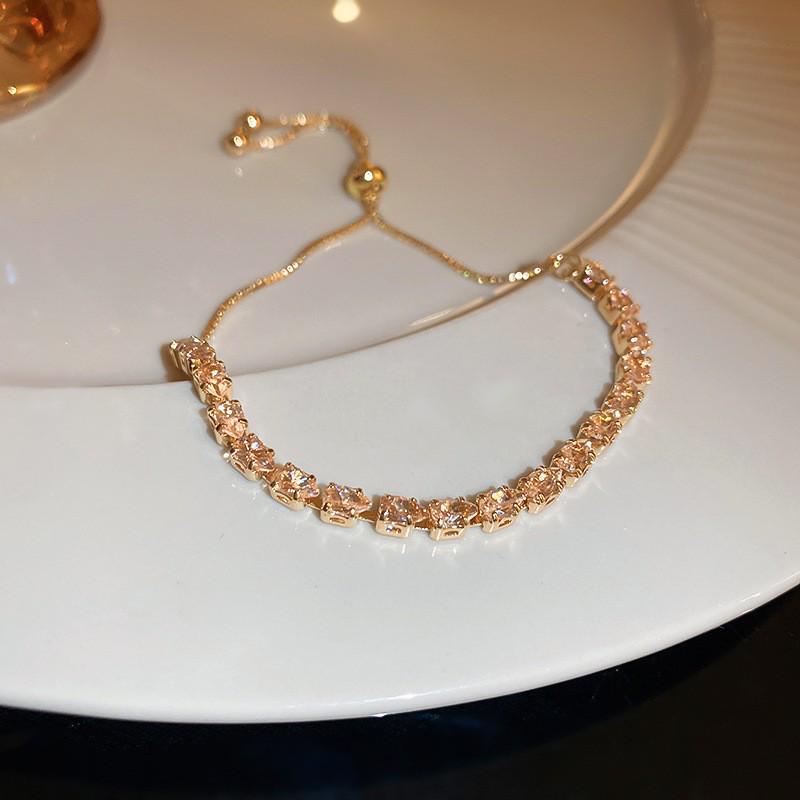 Pulsera coreana ajustable de flor de rombo de circón - Joyería elegante y versátil para mujer