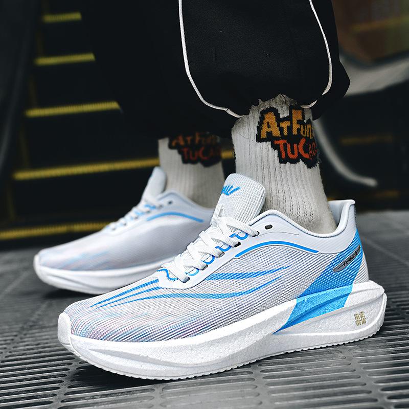 Guochao Youth Full Palm Carbon Board Racing Running Shoes Men's 2025 New Flying Woven Mesh Breathable Real Explosive Sports Shoes