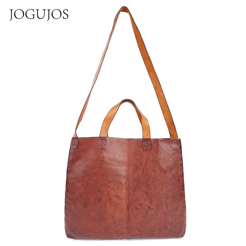 New leather women's bag vegetable tanned cowhide commuter large capacity tote bag shoulder bag women's retro handbag