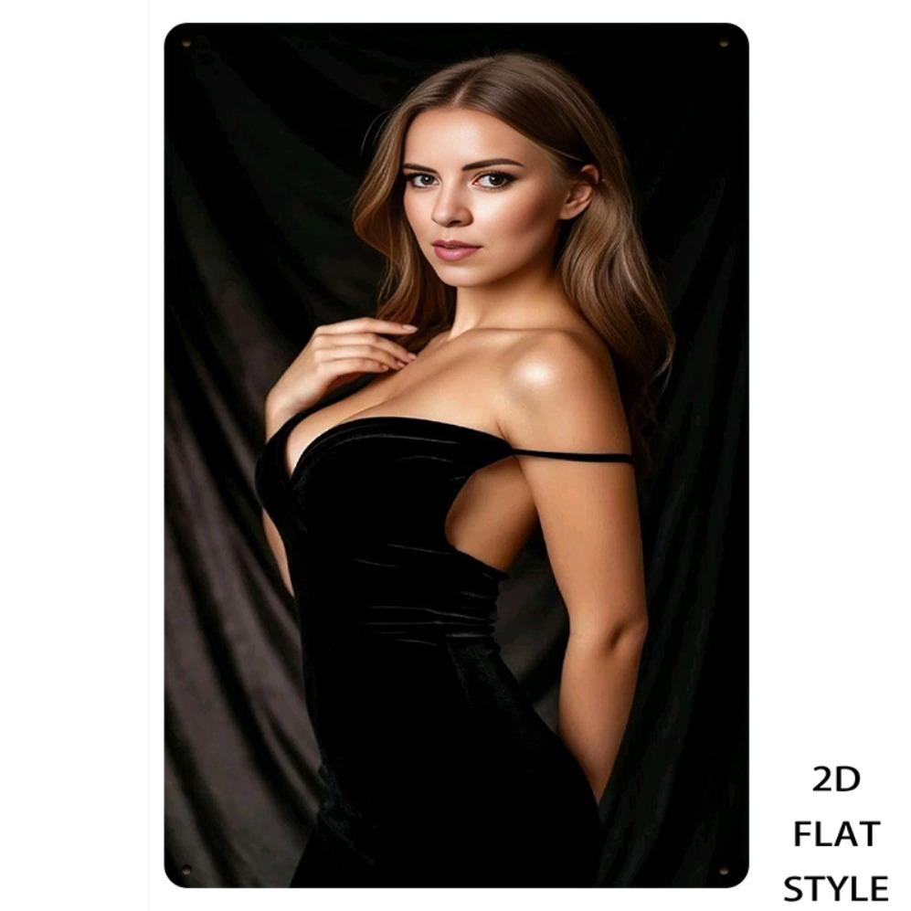 

Retro Metal Sign 2D Flat Iron Wall Art, 8x12 in Elegant Woman Portrait Wall Decor for Living Room Bedroom 20x30cm