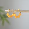 Natural Beeswax Chinese-Style Sterling Silver Yellow Amber Hoop Earrings