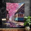 Japanese Street Train Scenery Sakura Cartoon Tapestry Art Science Fiction Room Home Decor Wall Hanging Home Decor