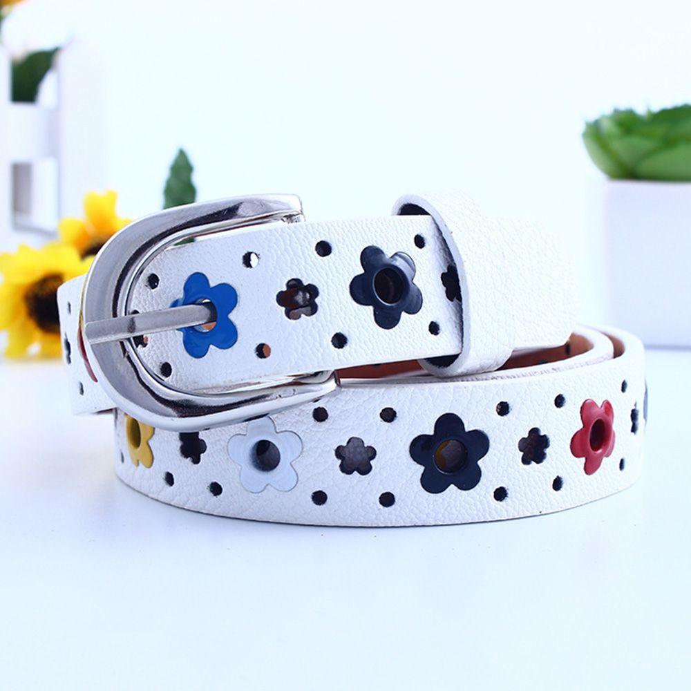 

Flower Eyelet Decoration Colorful Fashionable Kids Belt Waistband Waist Belt Faux Leather Belt белый