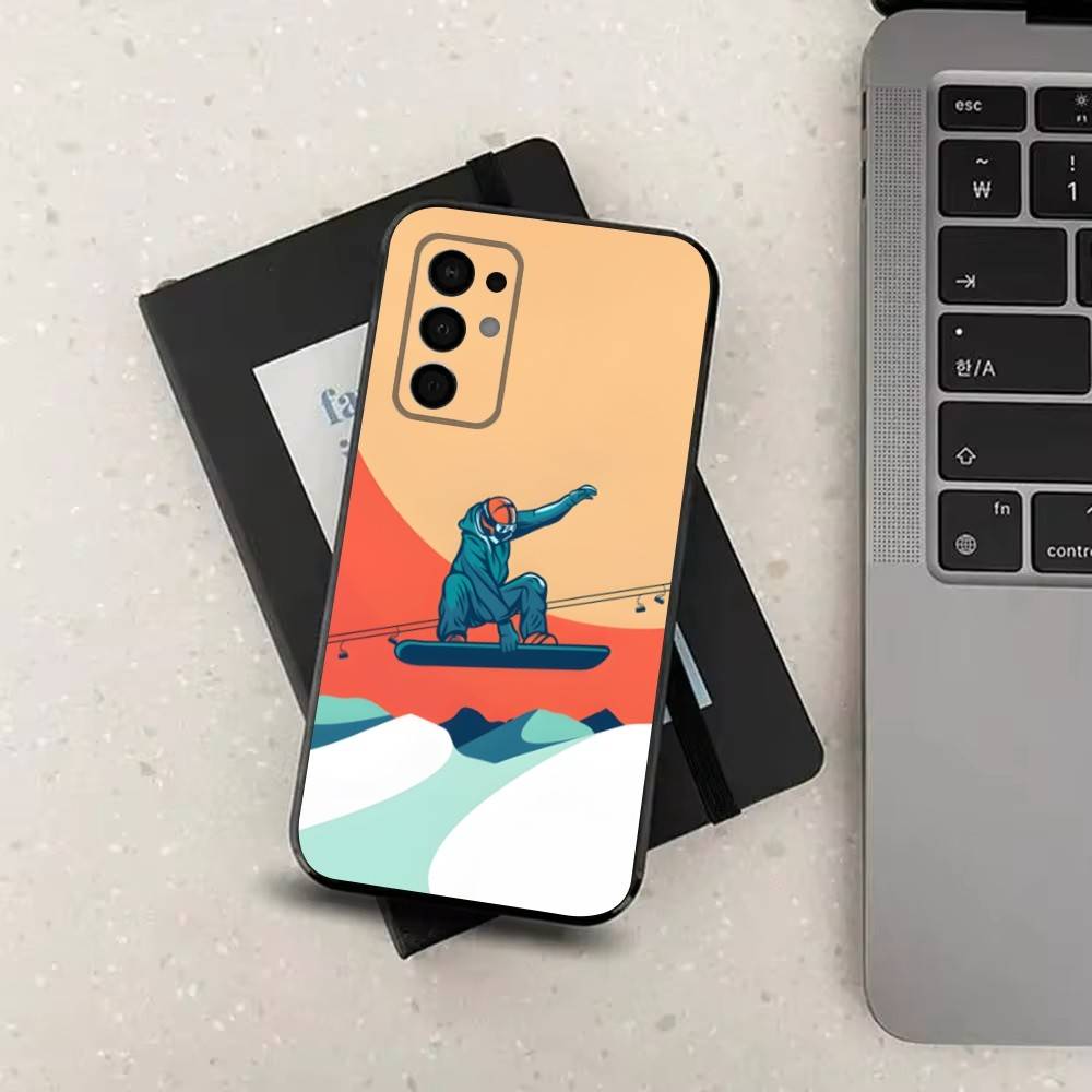 Sport Snowboarding Art For Samsung Galaxy A73,31,32,72,41,53,52,71,22,5G,Note,J7,8,9 Soft Black  Silicone Phone Case