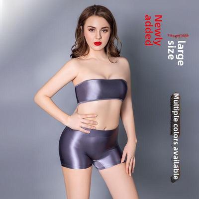 European & American High-Gloss Tube Top & Boxer Shorts Two-Piece Sexy Lingerie Set