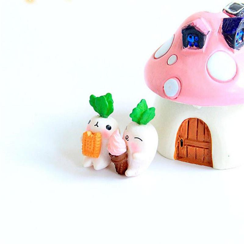 2PCS Kawaii Resin Radish Micro Landscape Cartoon Miniature Fairy Garden Decorations Flatback Resin