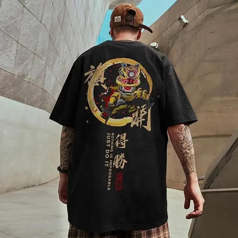 T-shirt da Uomo in Cotone a Maniche Corte Estiva Oversize Larga Traspirante Grafica Palestra Streetwear Selvaggio Y2k Harajuku Abbigliamento Goth