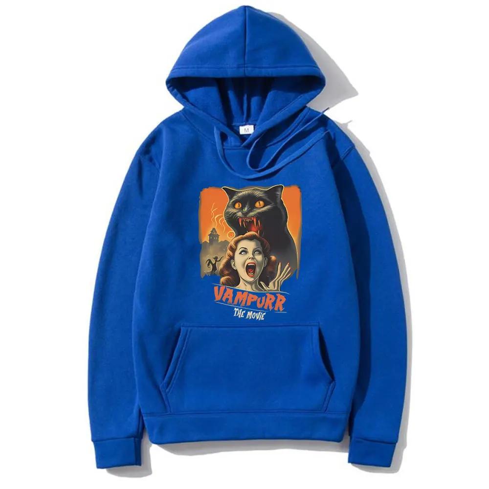 Cat Pattern Hoodie Horror Halloween Printed Hoodie Men's Wool New Hoodie Retro Hoodie Men's Sportswear