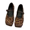 Suede Leopard Print Flat Bottom Wear Mary Jane Shoes Autumn New Temperament French Beanie Shoes Light Mouth Single Shoes