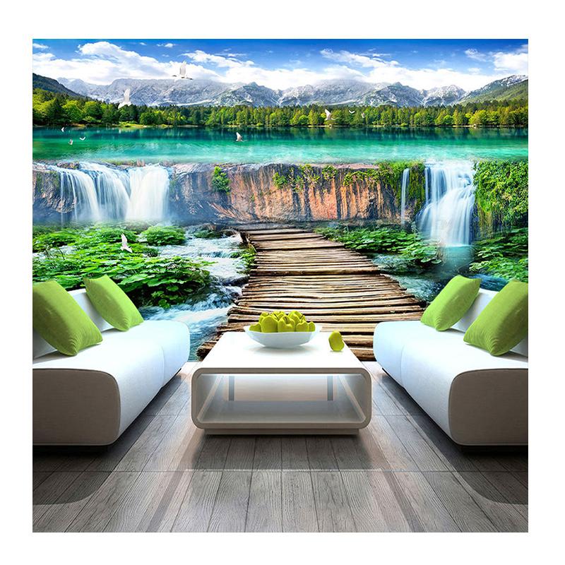 

Waterfalls Landscape Mural Wood Bridge Wallpaper Living Room TV Sofa Backdrop Wall Mural Home Decor 200 cm(W) x 140 cm(H)