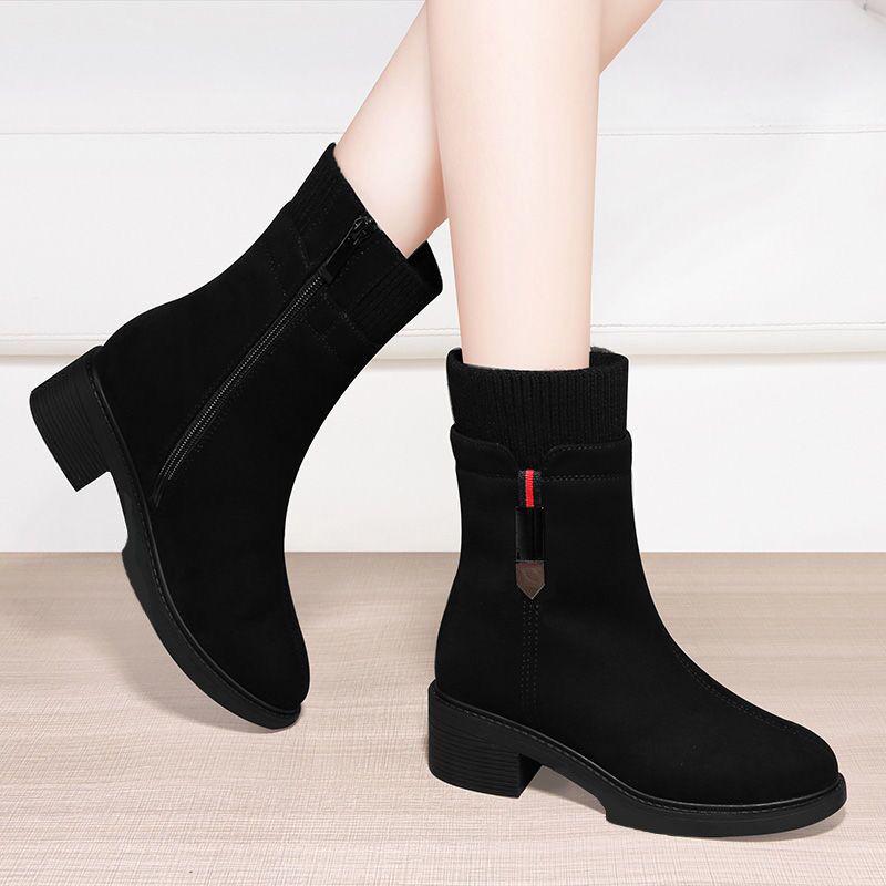 

Женские ботинки Мартина на массивном каблуке - Осенне-зимние ботильоны с кисточками и плюшевой подкладкой 35