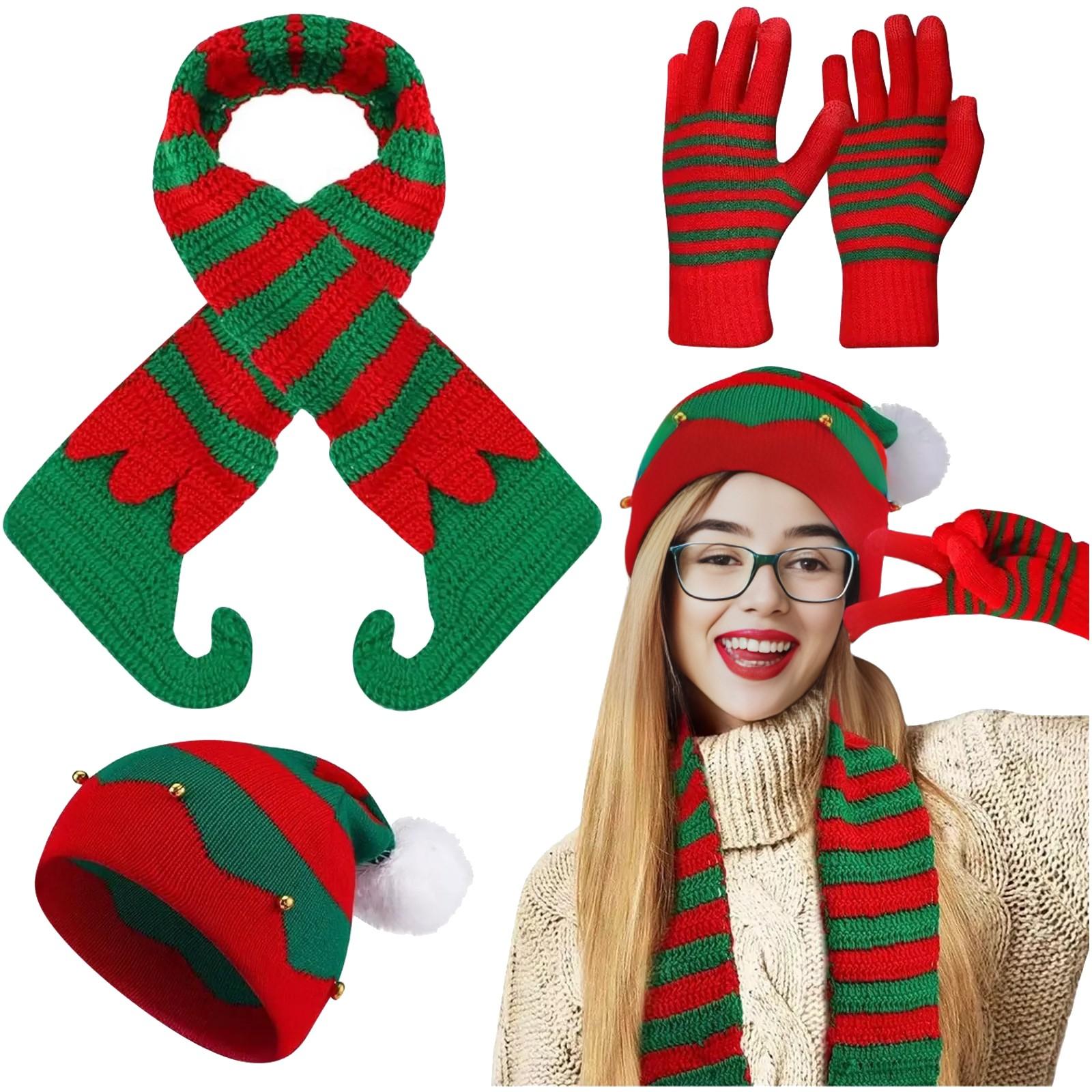 

Рождественский зимний комплект из трех предметов для взрослых мужчин и женщин из толстого бархата, вязаные перчатки + шапка + шарф One Size