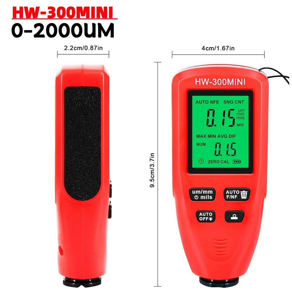 HW-300MINI Coating Thickness Gauge 0-2000UM Car Coating Thickness Measurer Portable Auto Paint Gauge Meter for Cars Auto Vehicle