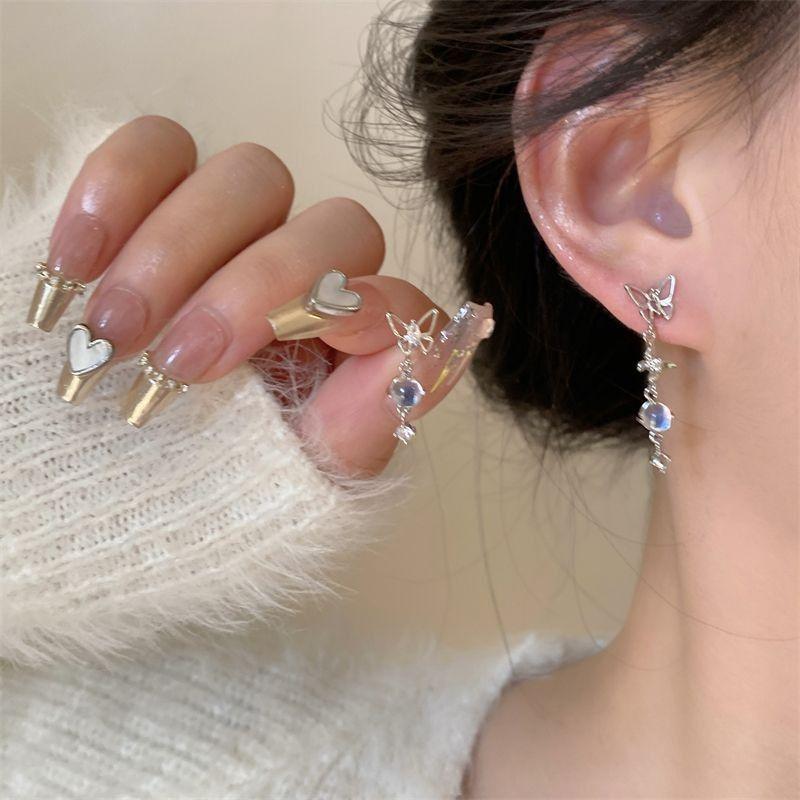 Ribbon Aesthetic Ear Clips Female Zircon Ballet Bow Without Ear Piercings Ear Bone Clips Female Niche Senior Student Earrings Female