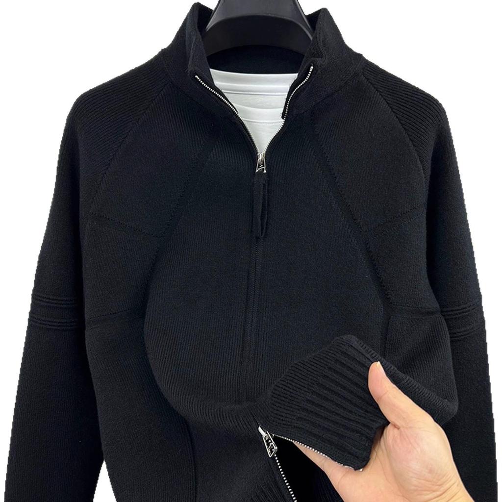 Herren Modischer Jacquard Stehkragen Strick Cardigan Pullover Jacke - Reißverschluss, Verdickt, Lockerer Schnitt für Herbst/Winter.