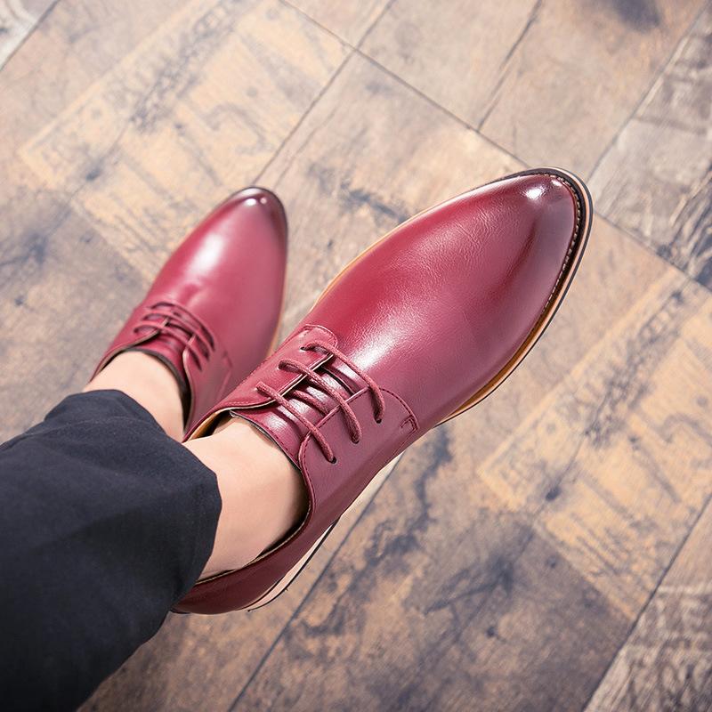 Set feet and pedal men's shoes youth trend lace-up low-top leather shoes British business casual small leather shoes