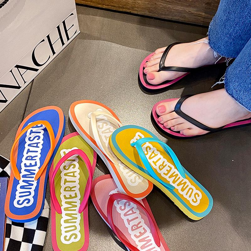 Sandalias de Tanga Casuales Antideslizantes de Color Caramelo para Mujer