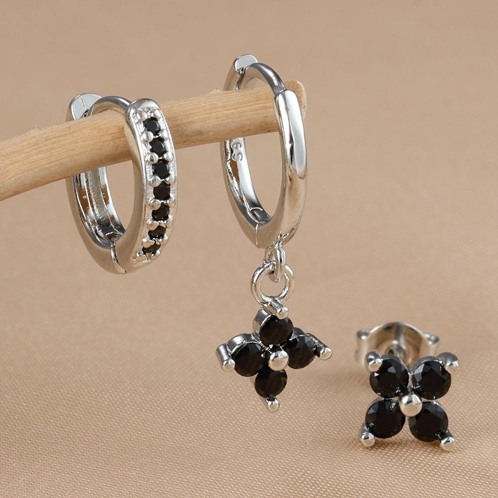 3PCS Fashion Gold Color Crystal Zirconia Drop Earrings Set for Women Stainless Steel Flower Dangle Earring Korean Jewelry aretes