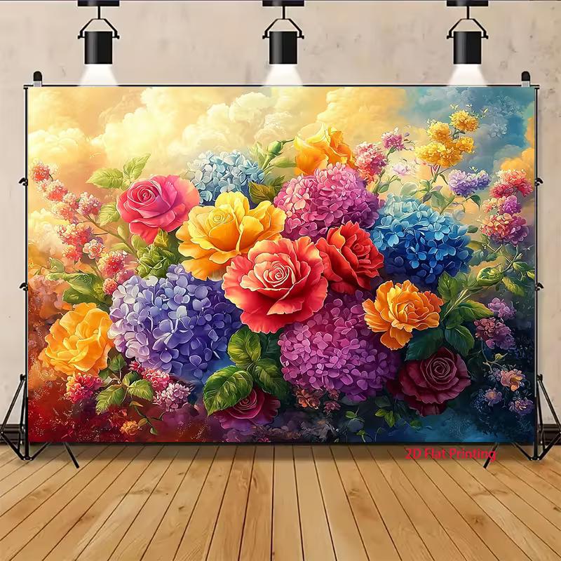 2D Colorful Rose Hydrangea Backdrop for Wedding Photography