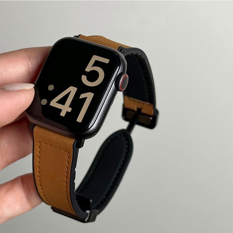 Leather+Silicone Strap For Apple Watch Band Ultra 49mm 44mm 45mm 41mm 46mm 40mm 42mm Magnetic Bracelet iwatch Series 2028