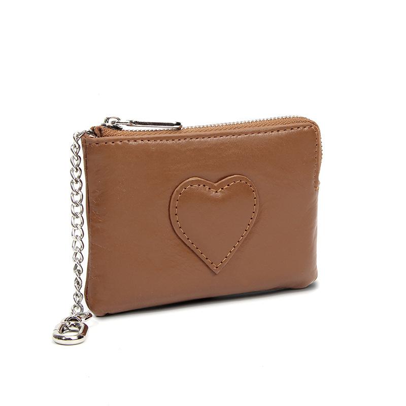 Vintage Oil Wax Real Leather Mini Wallet, Fashion Decor Women's Coin Purse with , Zipper Small Purse for Women