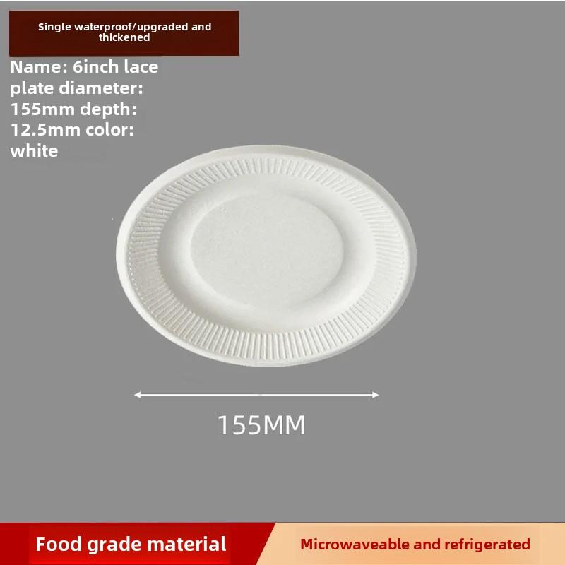 Disposable Paper Plate Halloween Birthday Party Decoration Sugarcane Pulp Disk,Picnic Party Food Plate 6 " 7" 8 " 50Pcs White
