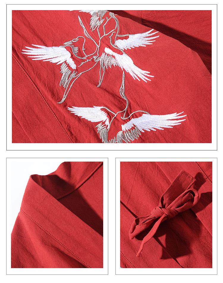 2025 Summer Men's Crane Embroidery Hanfu Cardigan – Chinese Style Kimono & Taoist Robe