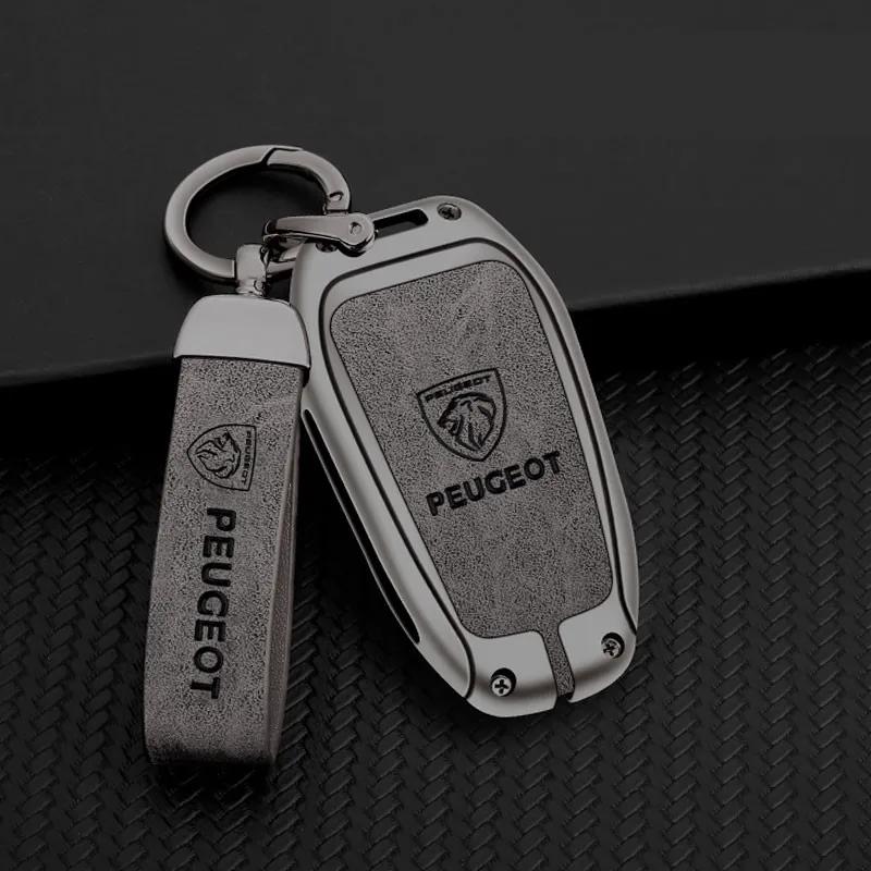 Car Sticker 2025 Hot Car Zinc Alloy Leather Smart Key Case Shell Cover Protector Fob for Peugeot 308 408 508 2008 3008 4008 5008