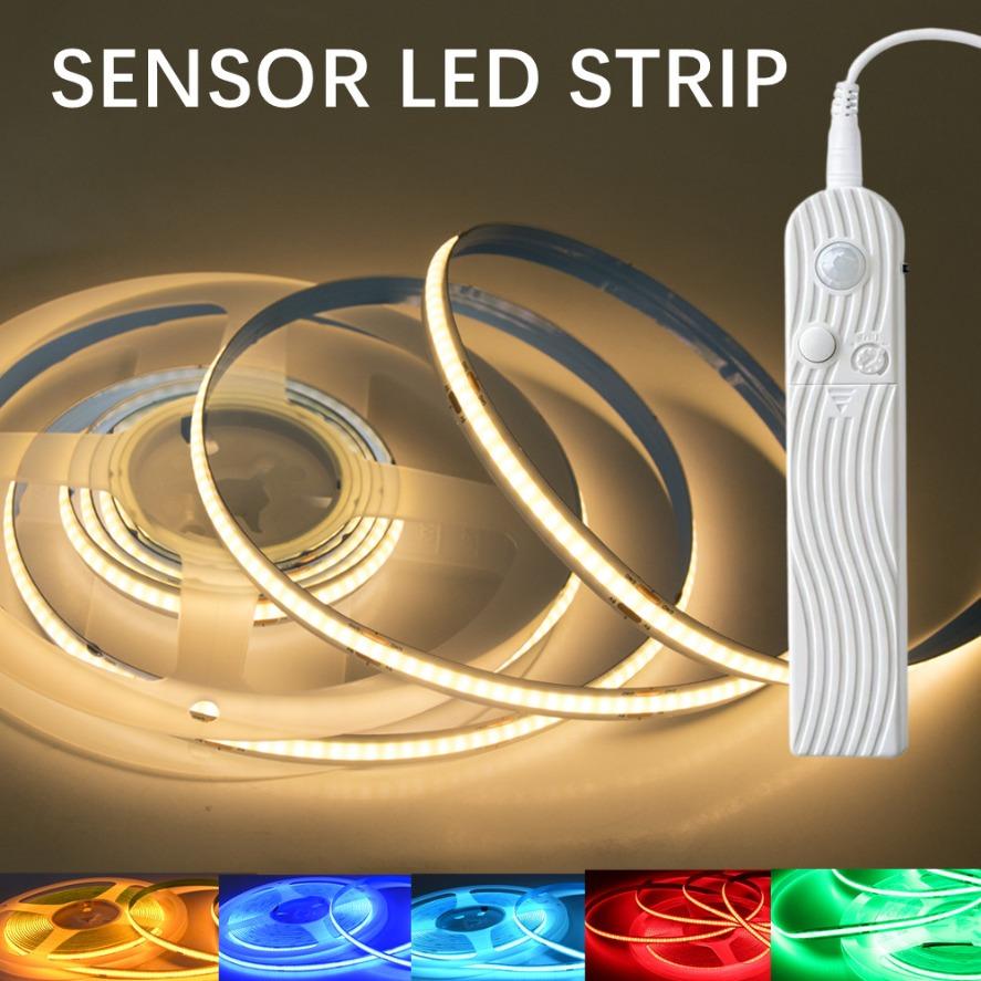 COB Led Strip 5V with Motion Sensor Battery Powered 8MM 320LEDs/M Led Induction Night Light Warm White Red Ice Blue Green Yellow