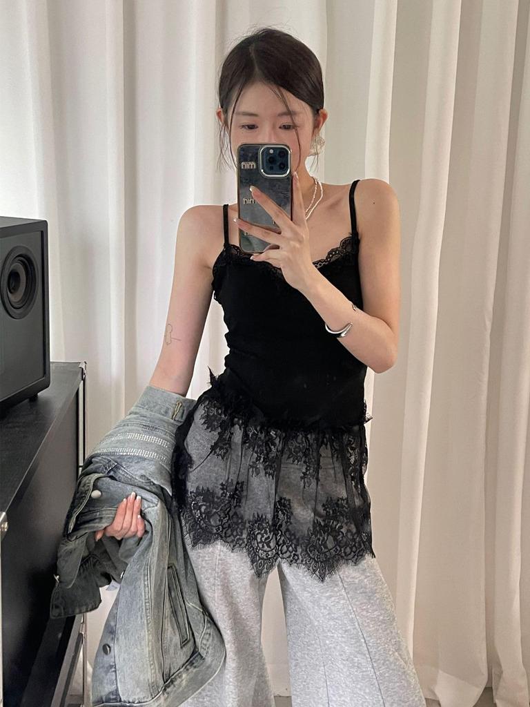 Stylowy Top na ramiączkach z Biustonoszem Top Tank Top z Warstwowym Biustonoszem Długi Top Cami z Regulowanymi Ramiączkami Darmowy [Youngfull] Dwukolorowe Miseczki, Koronka, Top, Sukienka,