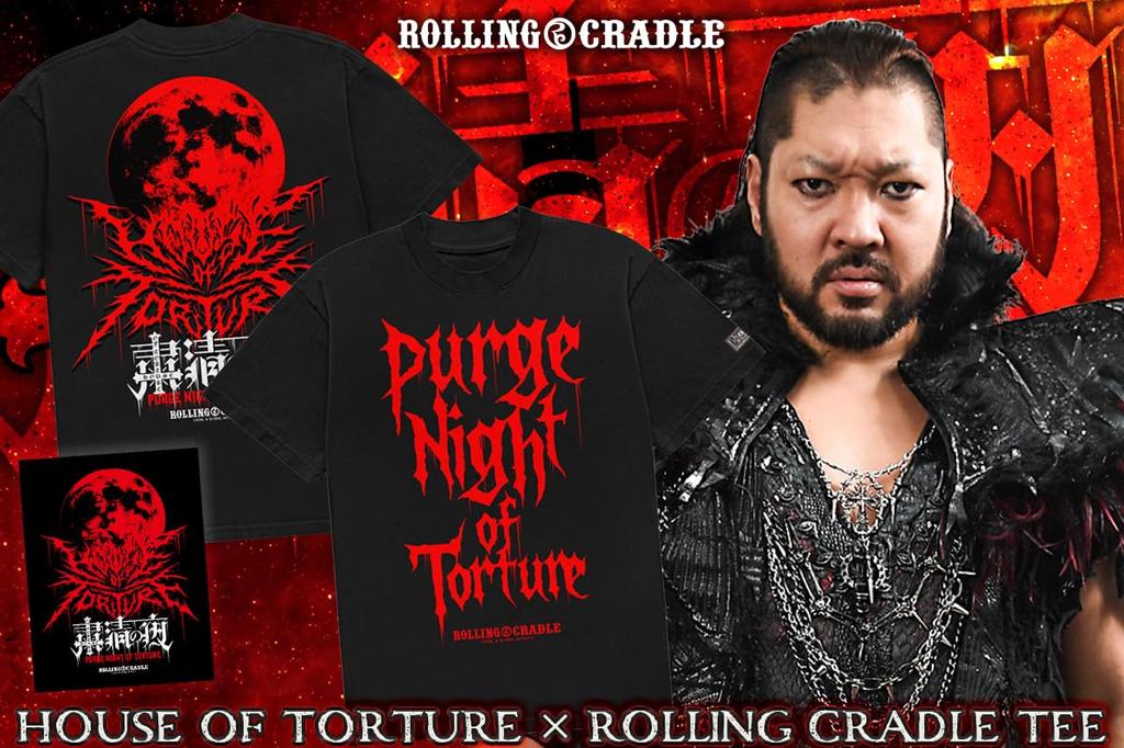 New Japan HOUSE OF TORTURE x ROLLING CRADLE PURGE NIGHT OF TORTURE size L Pro-Wrestling T-shirt, (6928104402)