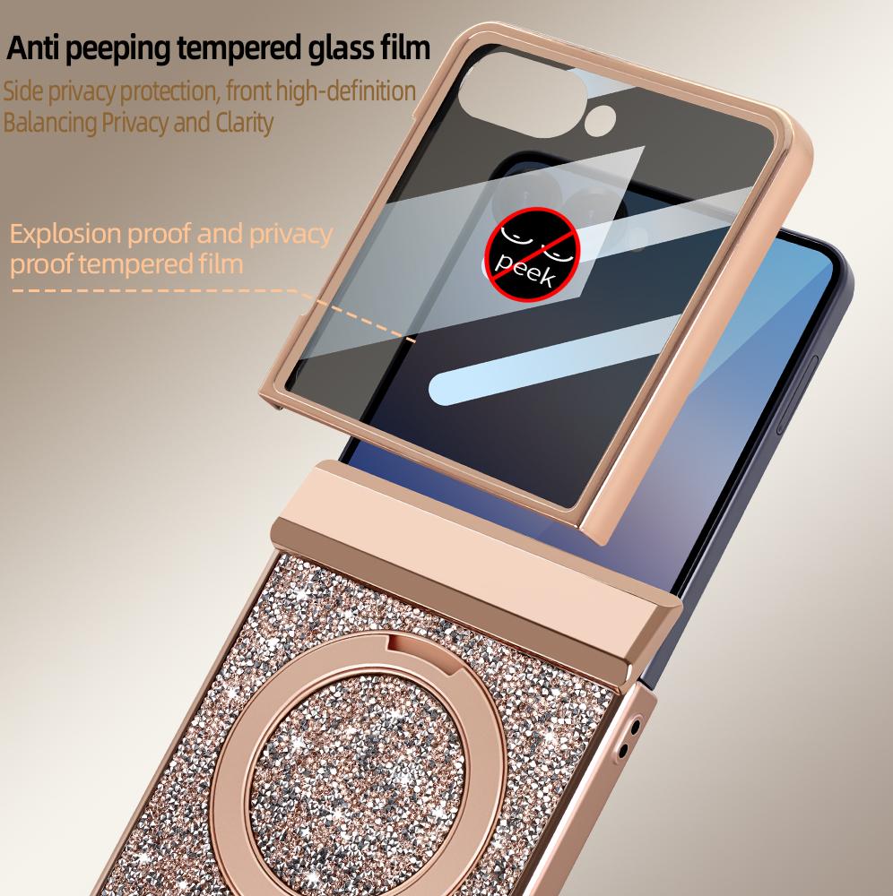 360 Rotating Bracket Luxury Magnetic Case for Samsung Flip 7 6 Full Protection Tempered Glass Screen Protector Kickstand Cover